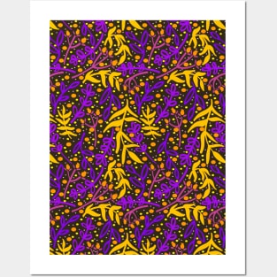 Botanicals and Dots - Hand Drawn Design - Orange, Purple, Pink, Yellow, Black Posters and Art